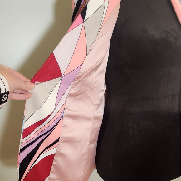 LUXEDRESS Geometric Print Blazer in Pink, White, Red Abstract, Size Small - Picture 8 of 15